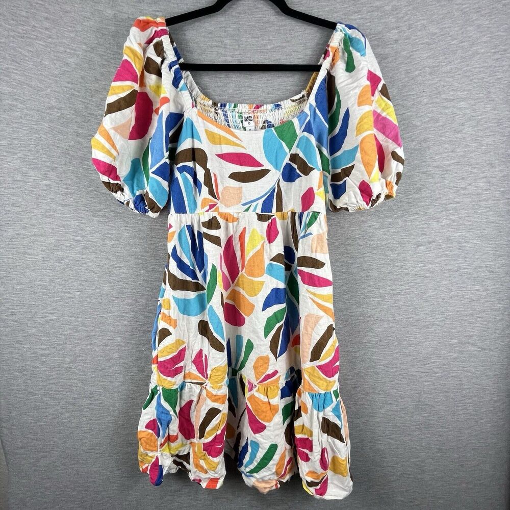 Tabitha Brown x Target Women Dress Medium Linen Blend Rainbow Puff Sleeve Dress